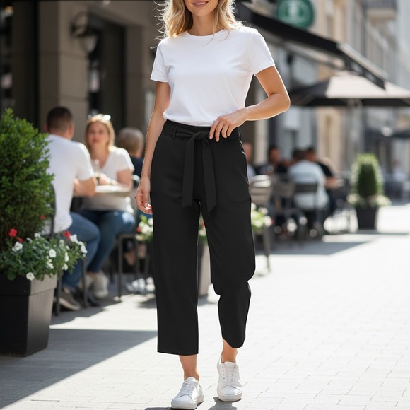 Wilfred Pants - Wilfred Aritzia Tie-Front Pant Black High Waisted Cropped Straight Leg Size 14
